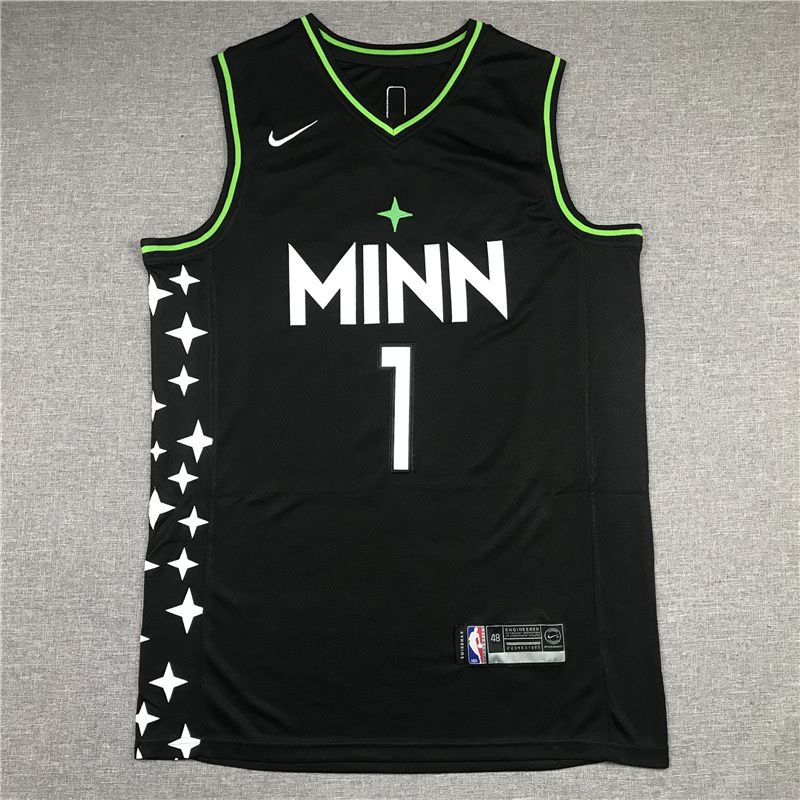 Men Minnesota Timberwolves 1 Edwards Black 2021 Nike Game NBA Jerseys